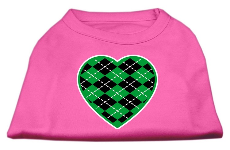 Argyle Heart Green Screen Print Shirt Bright Pink XS